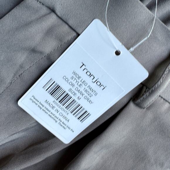 Tronjori Dress Pants Wide Leg Trousers Gray Womens M 28x28 NWT Boho Airy Flowy - Picture 2 of 8